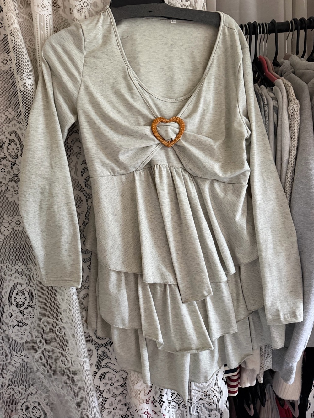 Light Gray Tiered Peplum Top with Heart Accent
